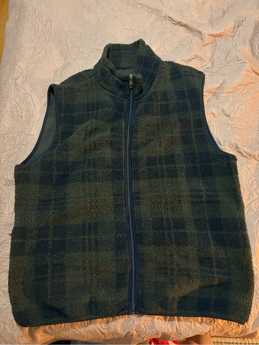 Champs Dark Green Plaid Sherpa Zip Vest